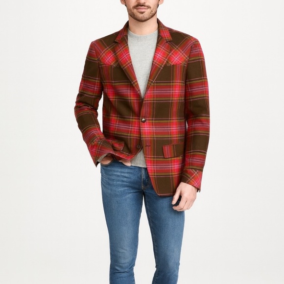 MR TURK Plaid Blazer Red Black Lapel Sport Coat 38 - Picture 2 of 14